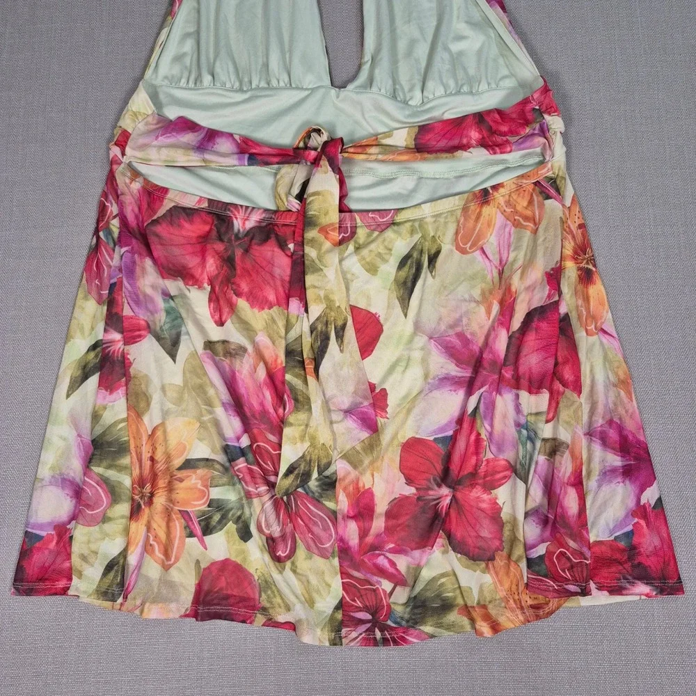 Floral Halter V-Neck Swim Summer Short Dress Red Pink Green Plus Size 4XL